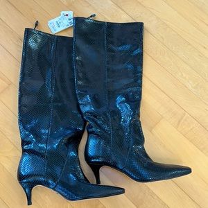 Zara knee-high boots, wide calf, black leather, size 7.5